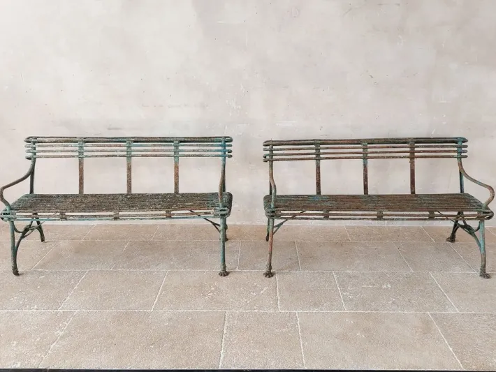 Pamono Set of Antique 19th Century Iron Garden Benches from Arras Outlet