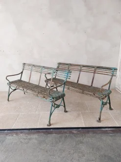 Pamono Set of Antique 19th Century Iron Garden Benches from Arras Outlet