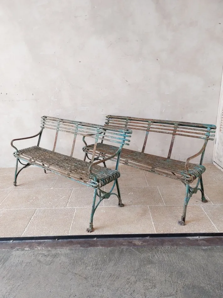 Pamono Set of Antique 19th Century Iron Garden Benches from Arras Outlet