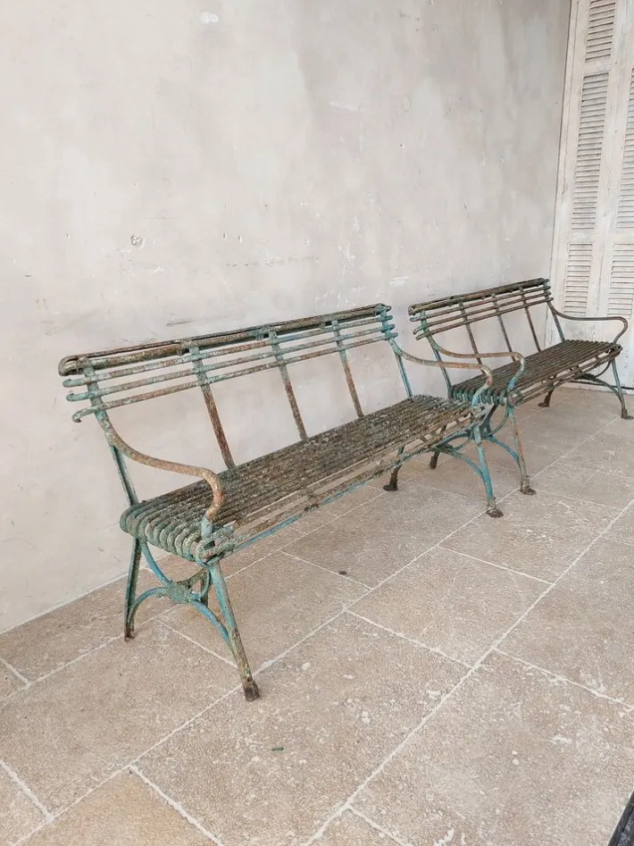 Pamono Set of Antique 19th Century Iron Garden Benches from Arras Outlet