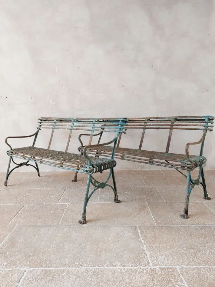 Pamono Set of Antique 19th Century Iron Garden Benches from Arras Outlet