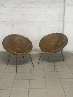 Pamono Set of Armchairs with Wicker Seat, 1950s New