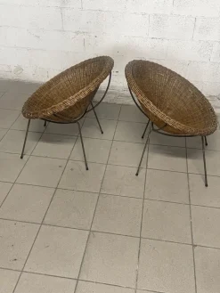 Pamono Set of Armchairs with Wicker Seat, 1950s New