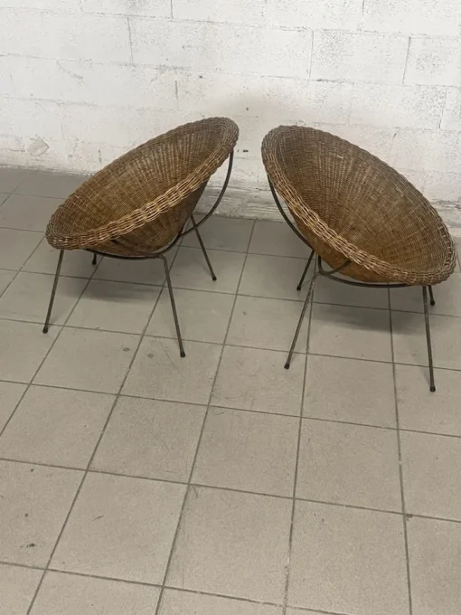 Pamono Set of Armchairs with Wicker Seat, 1950s New