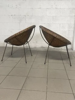 Pamono Set of Armchairs with Wicker Seat, 1950s New