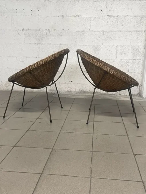 Pamono Set of Armchairs with Wicker Seat, 1950s New