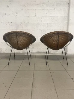 Pamono Set of Armchairs with Wicker Seat, 1950s New