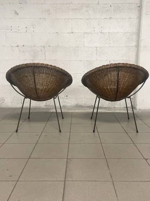 Pamono Set of Armchairs with Wicker Seat, 1950s New