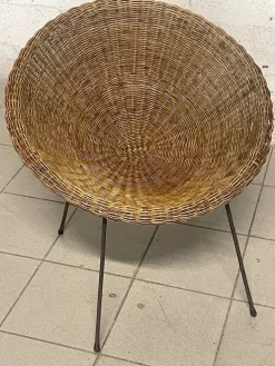 Pamono Set of Armchairs with Wicker Seat, 1950s New