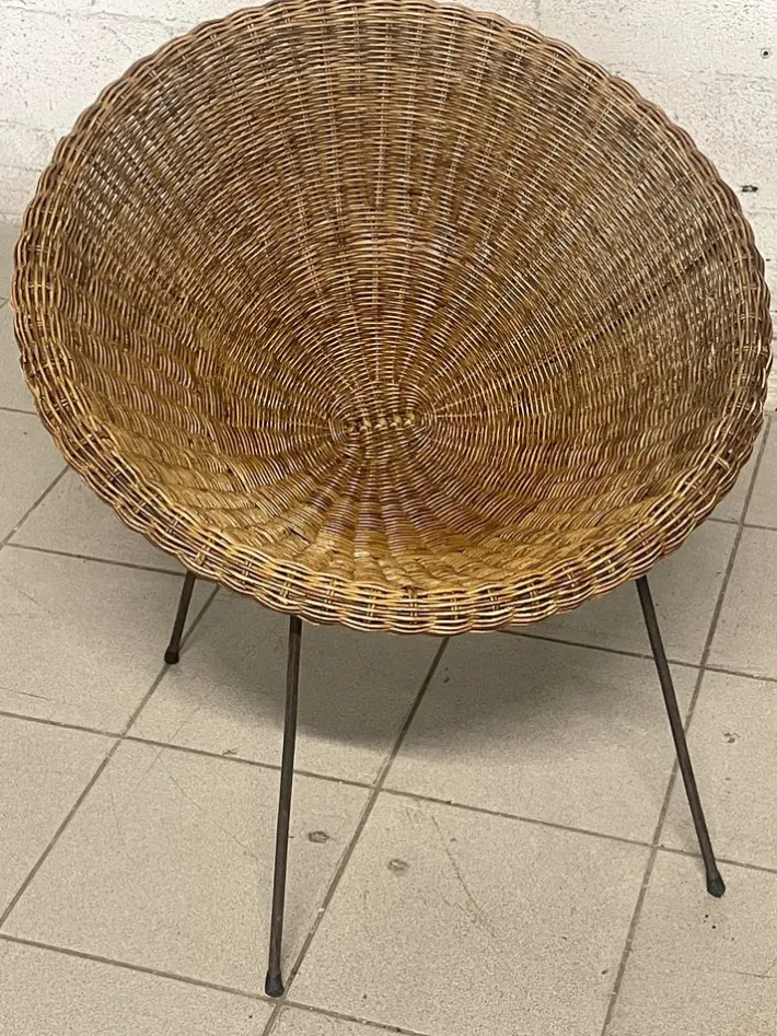 Pamono Set of Armchairs with Wicker Seat, 1950s New