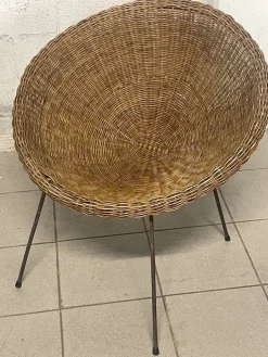 Pamono Set of Armchairs with Wicker Seat, 1950s New