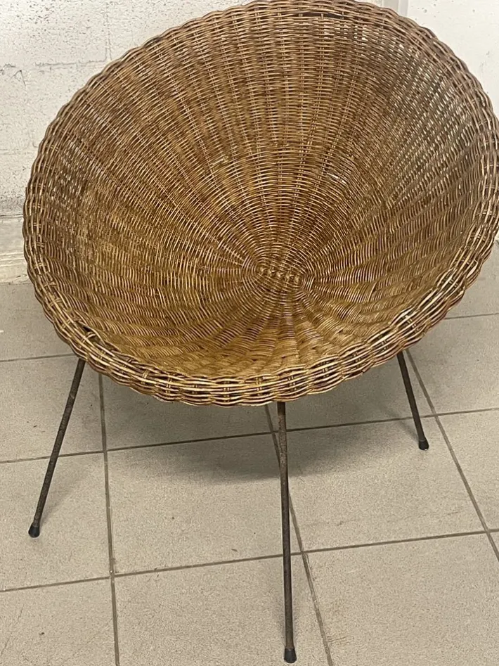 Pamono Set of Armchairs with Wicker Seat, 1950s New
