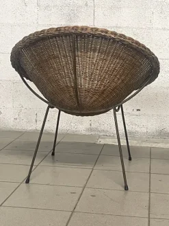 Pamono Set of Armchairs with Wicker Seat, 1950s New