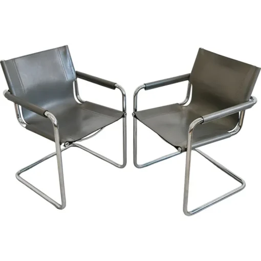 Pamono Set of Bauhaus Leather Visitor Chairs by Mart Stam for Matteo Grassi, 1970s