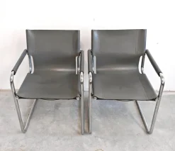 Pamono Set of Bauhaus Leather Visitor Chairs by Mart Stam for Matteo Grassi, 1970s