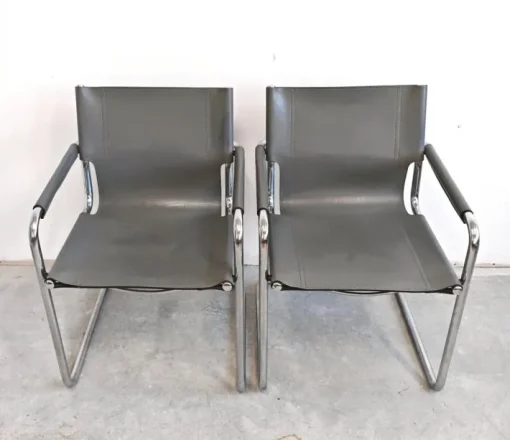 Pamono Set of Bauhaus Leather Visitor Chairs by Mart Stam for Matteo Grassi, 1970s