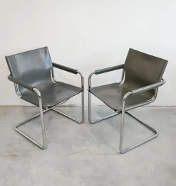 Pamono Set of Bauhaus Leather Visitor Chairs by Mart Stam for Matteo Grassi, 1970s