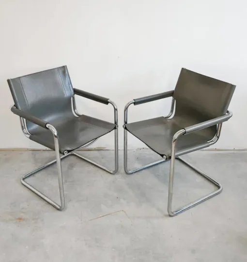 Pamono Set of Bauhaus Leather Visitor Chairs by Mart Stam for Matteo Grassi, 1970s