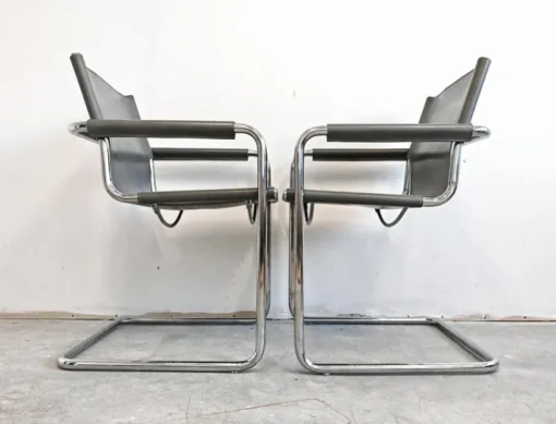 Pamono Set of Bauhaus Leather Visitor Chairs by Mart Stam for Matteo Grassi, 1970s