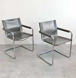 Pamono Set of Bauhaus Leather Visitor Chairs by Mart Stam for Matteo Grassi, 1970s
