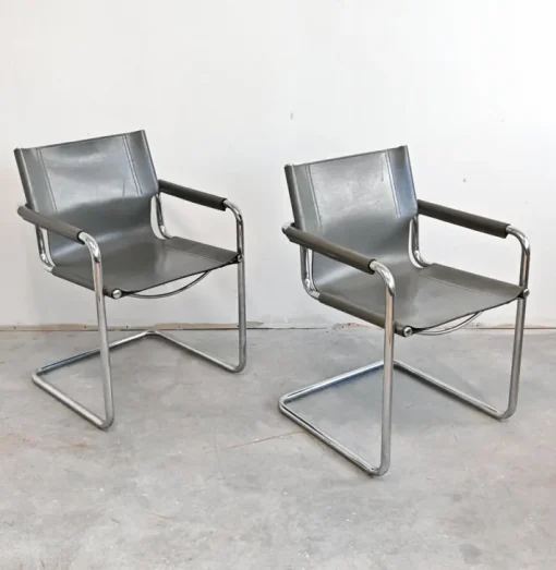 Pamono Set of Bauhaus Leather Visitor Chairs by Mart Stam for Matteo Grassi, 1970s
