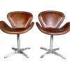 Pamono Set of Brancaster Swivel Leather Accent Swan Chairs from Acme New