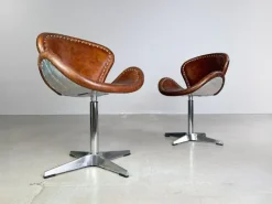 Pamono Set of Brancaster Swivel Leather Accent Swan Chairs from Acme New