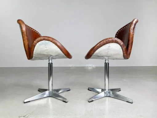 Pamono Set of Brancaster Swivel Leather Accent Swan Chairs from Acme New