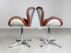 Pamono Set of Brancaster Swivel Leather Accent Swan Chairs from Acme New