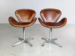 Pamono Set of Brancaster Swivel Leather Accent Swan Chairs from Acme New