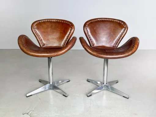 Pamono Set of Brancaster Swivel Leather Accent Swan Chairs from Acme New