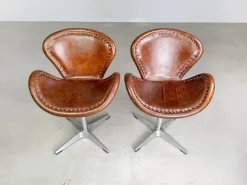 Pamono Set of Brancaster Swivel Leather Accent Swan Chairs from Acme New