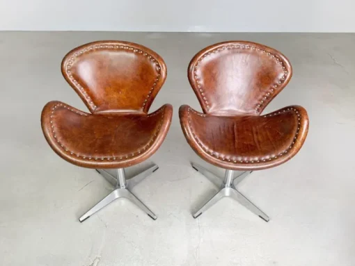 Pamono Set of Brancaster Swivel Leather Accent Swan Chairs from Acme New