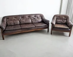 Pamono Set of Brutalist Leather Sofa & Lounge Chair by Hain & Thome, 1970s Hot
