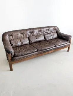 Pamono Set of Brutalist Leather Sofa & Lounge Chair by Hain & Thome, 1970s Hot