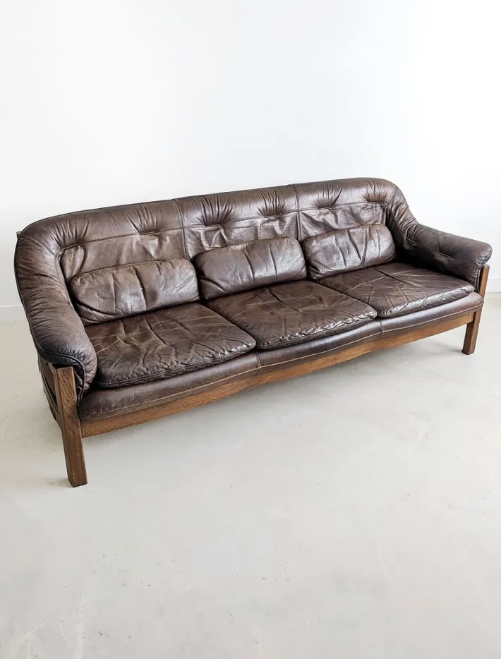 Pamono Set of Brutalist Leather Sofa & Lounge Chair by Hain & Thome, 1970s Hot