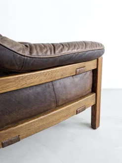 Pamono Set of Brutalist Leather Sofa & Lounge Chair by Hain & Thome, 1970s Hot