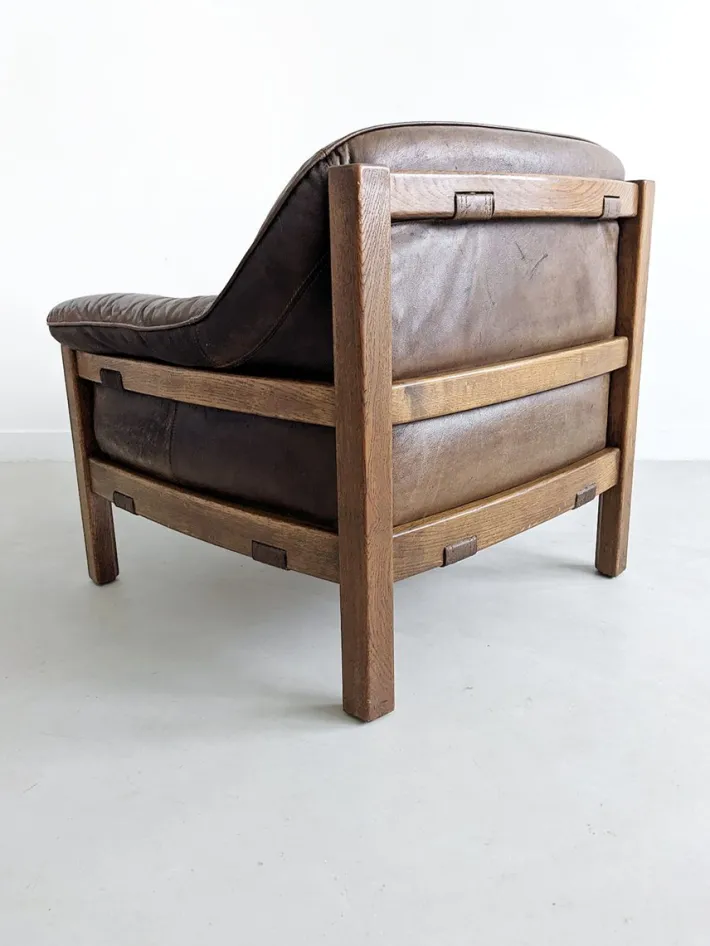 Pamono Set of Brutalist Leather Sofa & Lounge Chair by Hain & Thome, 1970s Hot