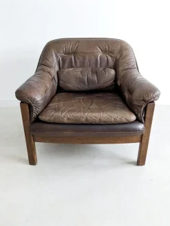 Pamono Set of Brutalist Leather Sofa & Lounge Chair by Hain & Thome, 1970s Hot