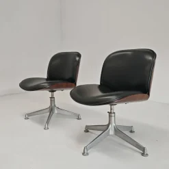 Pamono Set of Chairs in Black Eco-Leather and Walnut from Mim Roma, 1960s Sale