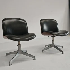 Pamono Set of Chairs in Black Eco-Leather and Walnut from Mim Roma, 1960s Sale