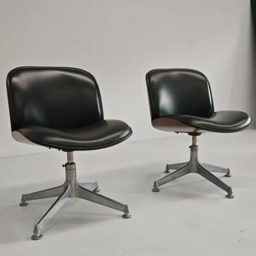 Pamono Set of Chairs in Black Eco-Leather and Walnut from Mim Roma, 1960s Sale