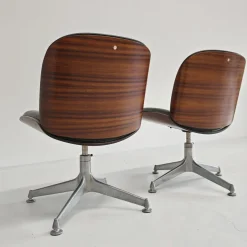 Pamono Set of Chairs in Black Eco-Leather and Walnut from Mim Roma, 1960s Sale