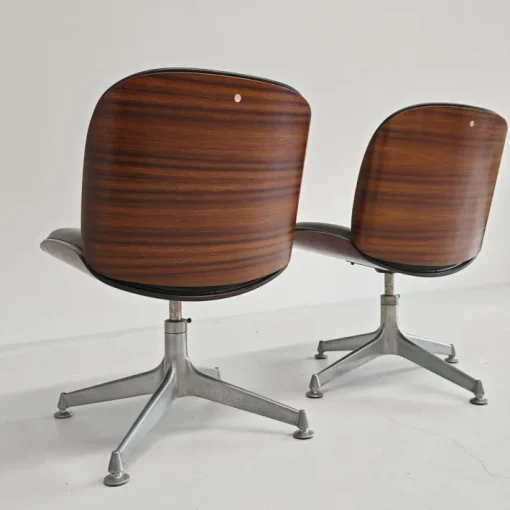 Pamono Set of Chairs in Black Eco-Leather and Walnut from Mim Roma, 1960s Sale