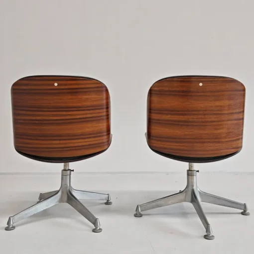 Pamono Set of Chairs in Black Eco-Leather and Walnut from Mim Roma, 1960s Sale