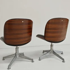 Pamono Set of Chairs in Black Eco-Leather and Walnut from Mim Roma, 1960s Sale