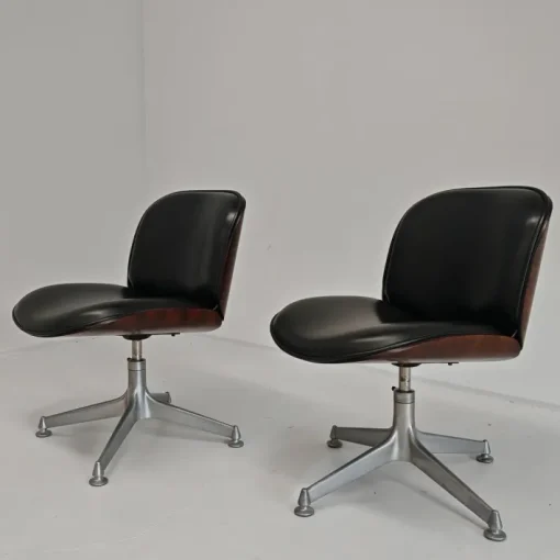 Pamono Set of Chairs in Black Eco-Leather and Walnut from Mim Roma, 1960s Sale