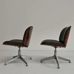 Pamono Set of Chairs in Black Eco-Leather and Walnut from Mim Roma, 1960s Sale
