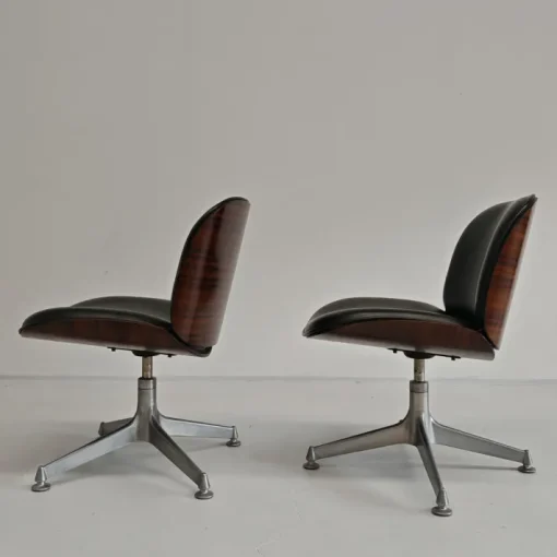 Pamono Set of Chairs in Black Eco-Leather and Walnut from Mim Roma, 1960s Sale