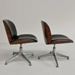 Pamono Set of Chairs in Black Eco-Leather and Walnut from Mim Roma, 1960s Sale